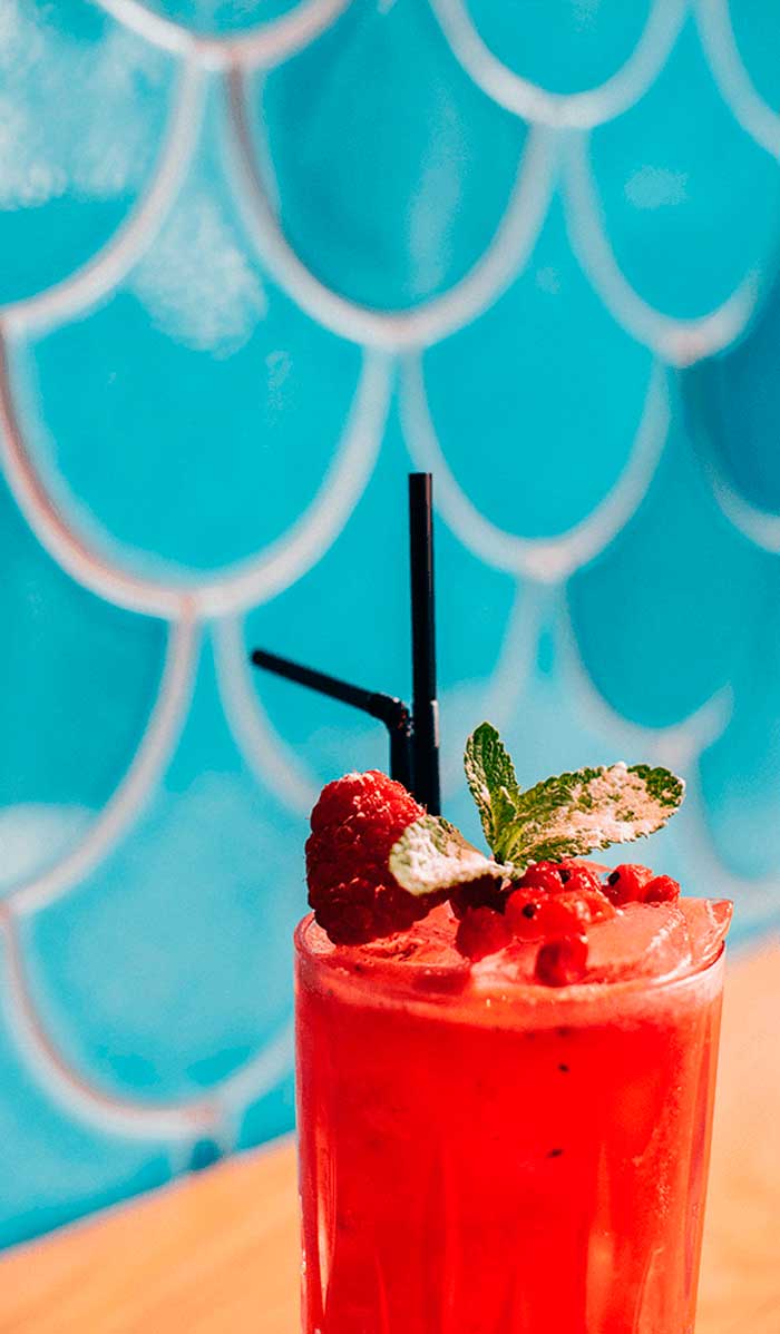 Cóctel Mint & Berries con frutos rojos, vodka y menta, servido en restaurante Kulto del barrio Retiro en Madrid